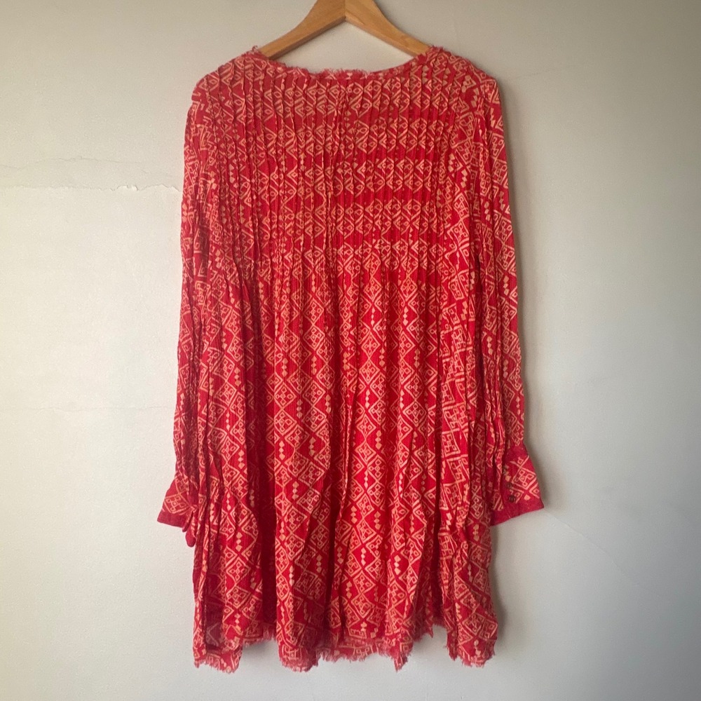 Free People Red Marlow Pintuck‎ Tassel Mini Dress Size Large - Picture 5 of 6